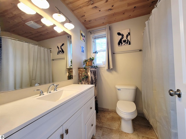 734 N Rolland Rd, Lake Isabella, MI 48893 - full bath with wood ceiling, vanity, and tile patterned floors