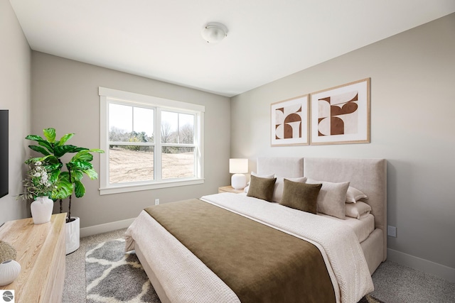 bedroom with baseboards and carpet