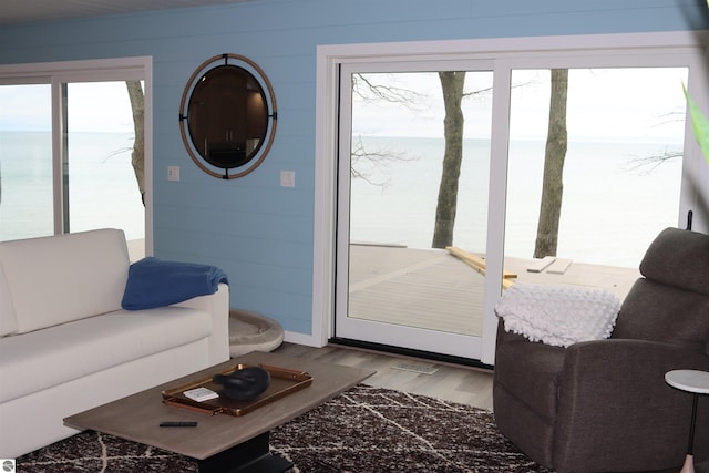 745 S Crescent Ave, Au Gres, MI 48703 - living room with a water view and wood finished floors