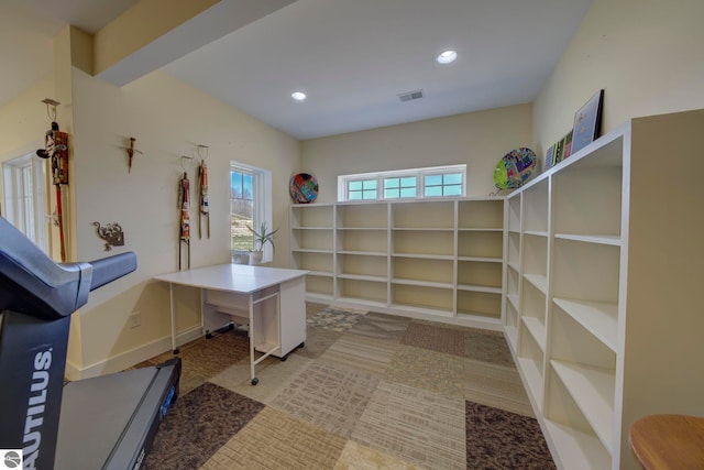 office featuring visible vents and recessed lighting
