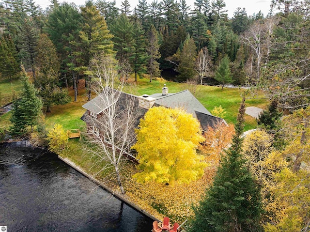 bird's eye view featuring a water view