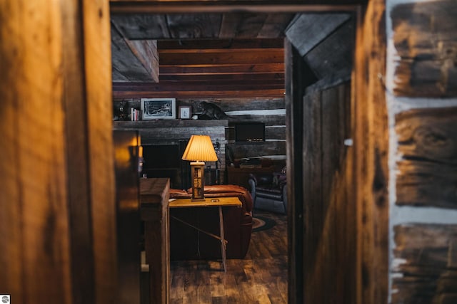 details featuring wood walls and wood finished floors