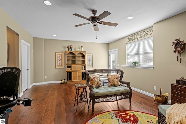 4584 Kodiak Dr, Traverse City, MI 49685 - sitting room with hardwood / wood-style flooring, ceiling fan, baseboards, and recessed lighting
