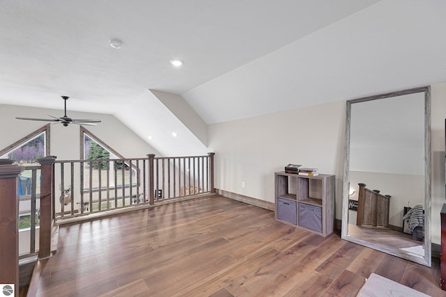 5891 Voice Rd, Kingsley, MI 49649 - additional living space featuring lofted ceiling, wood finished floors, recessed lighting, and ceiling fan