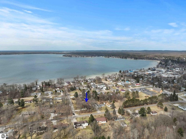 drone / aerial view featuring a water view