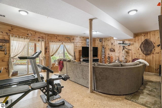 2000 Granada Ct, Weidman, MI 48893 - exercise room featuring a textured ceiling and wooden walls