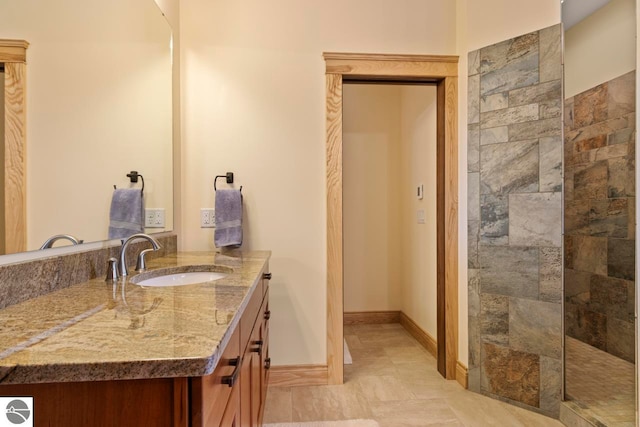 4201 N High Bluffs Dr, Leland, MI 49654 - bathroom with walk in shower and vanity