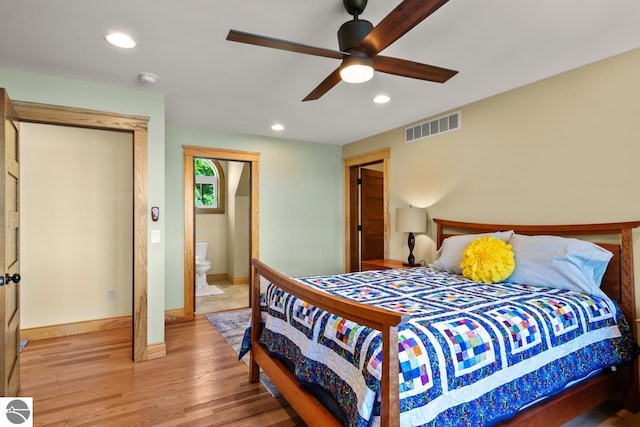 4201 N High Bluffs Dr, Leland, MI 49654 - bedroom with visible vents, ceiling fan, baseboards, recessed lighting, and wood finished floors