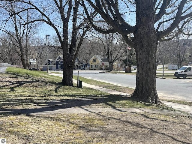 10978 Platte St, Honor, MI 49640 - view of street featuring sidewalks, traffic signs, and a residential view