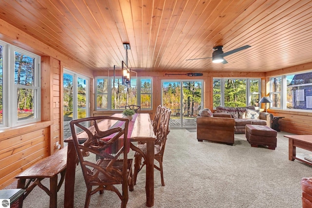 6836 NW Aarwood Trl, Rapid City, MI 49676 - sunroom / solarium featuring carpet flooring, wooden walls, and wood ceiling