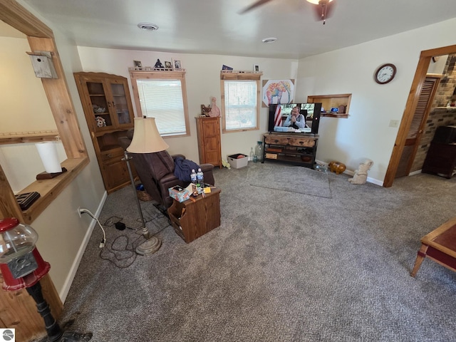 4280 Birch St, Lake, MI 48632 - living area featuring carpet flooring, baseboards, and ceiling fan