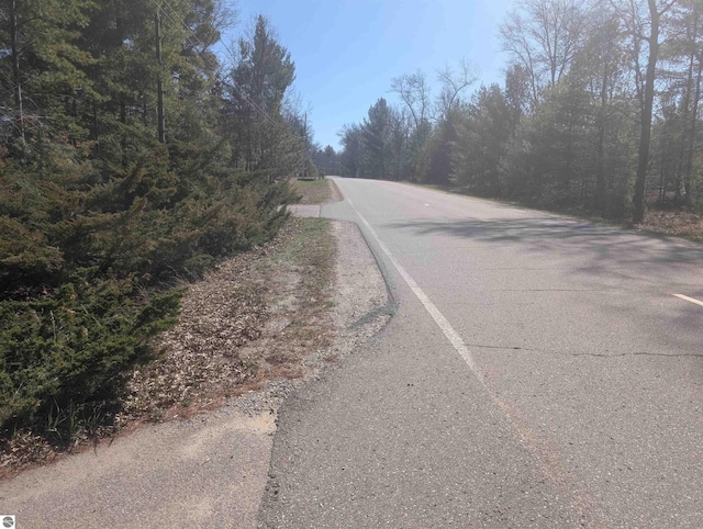 view of road with a forest view