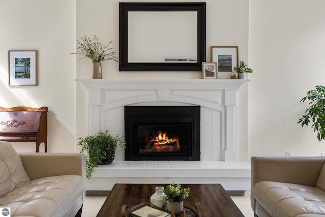 living area with a fireplace