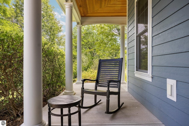 view of patio featuring a porch