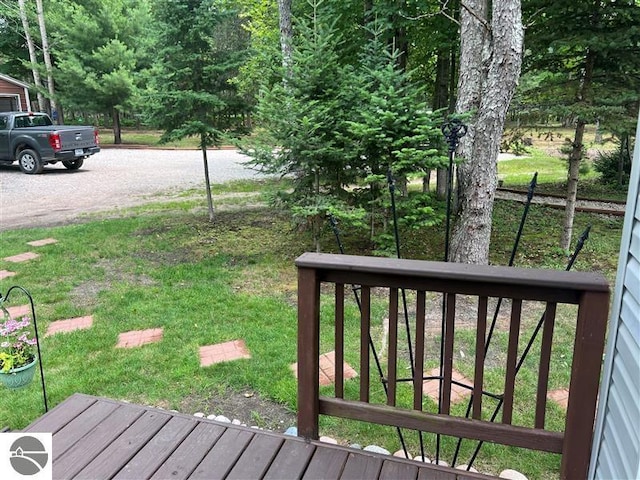 view of yard featuring a wooden deck
