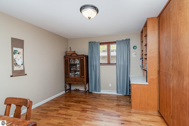 interior space with baseboards and light wood-style flooring
