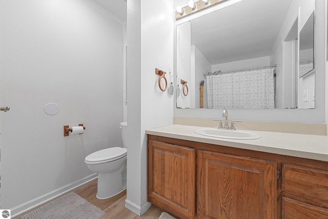 9916 S M-37, Buckley, MI 49620 - bathroom featuring wood finished floors, vanity, baseboards, toilet, and a shower with shower curtain