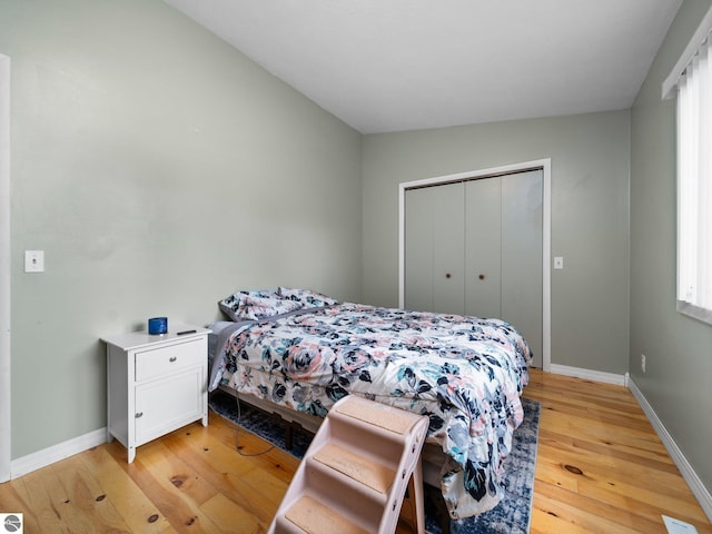 431 E Bittner Ave, Reed City, MI 49618 - bedroom with a closet, baseboards, and light wood-style floors