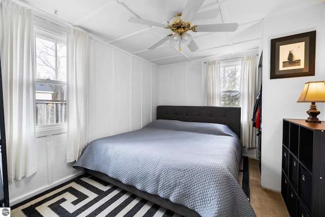 bedroom with carpet floors and ceiling fan