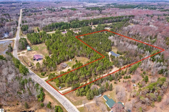 drone / aerial view with a view of trees