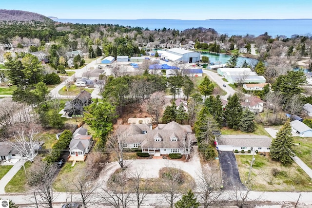 300 S Grand Ave, Leland, MI 49654 - birds eye view of property with a water view and a residential view
