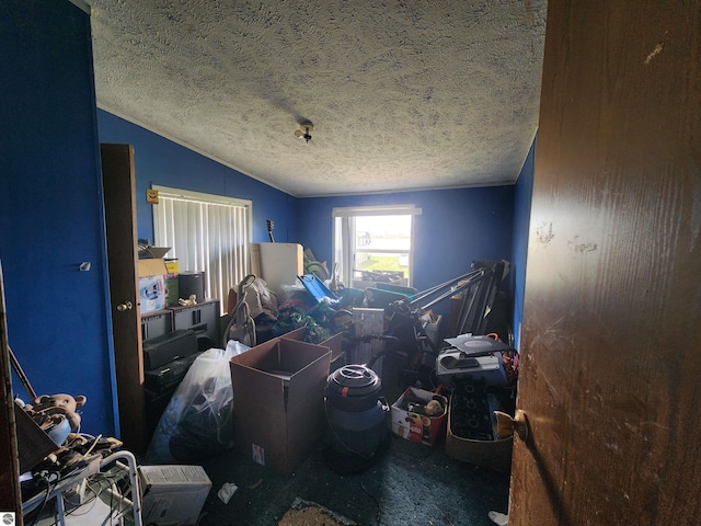 6889 Carpenter Rd, Whittemore, MI 48770 - bedroom featuring carpet flooring, a textured ceiling, and lofted ceiling