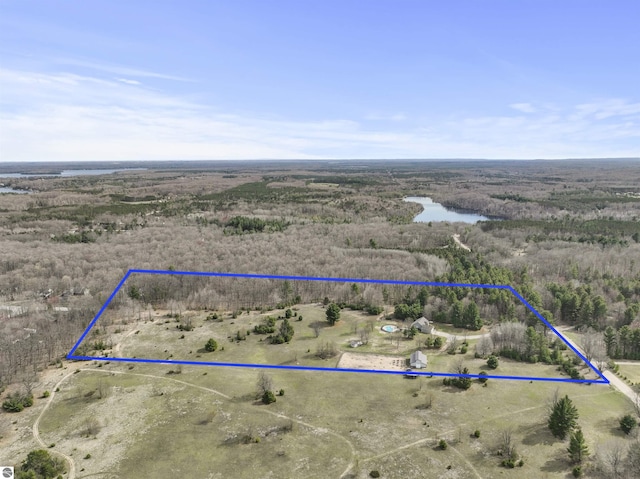 drone / aerial view with a water view and a rural view