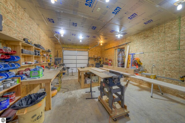 garage featuring a workshop area