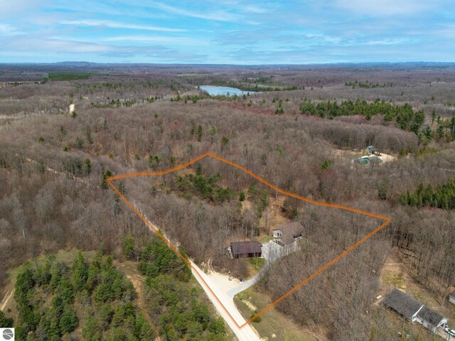 bird's eye view with a rural view and a wooded view