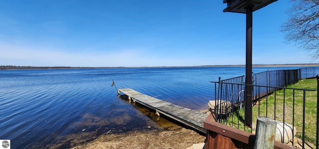 view of dock with a water view