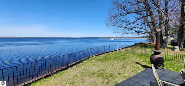water view featuring fence