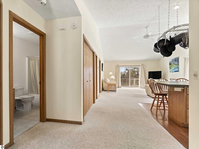 8377 Orchard Hill Rd, Beulah, MI 49617 - corridor featuring baseboards, carpet flooring, and a textured ceiling