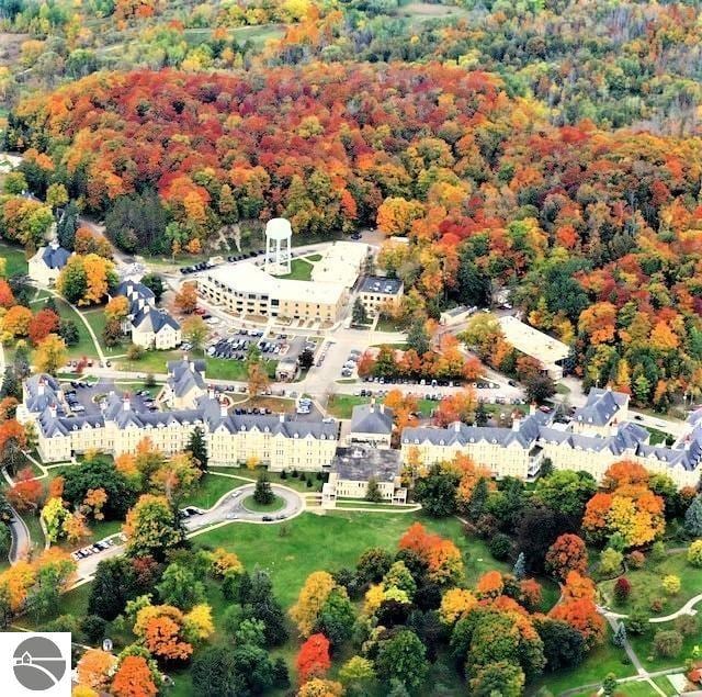 aerial view with a wooded view