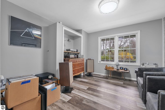 office with baseboards and wood finished floors