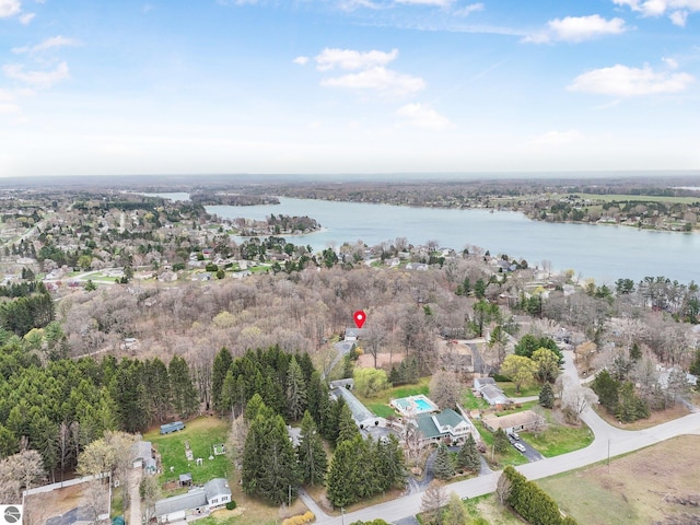 aerial view featuring a water view
