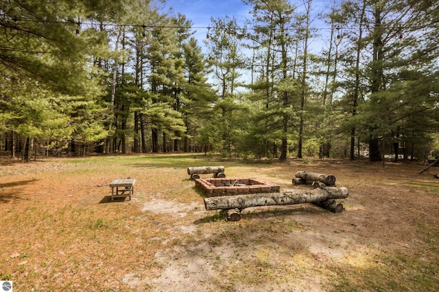 view of yard with a wooded view