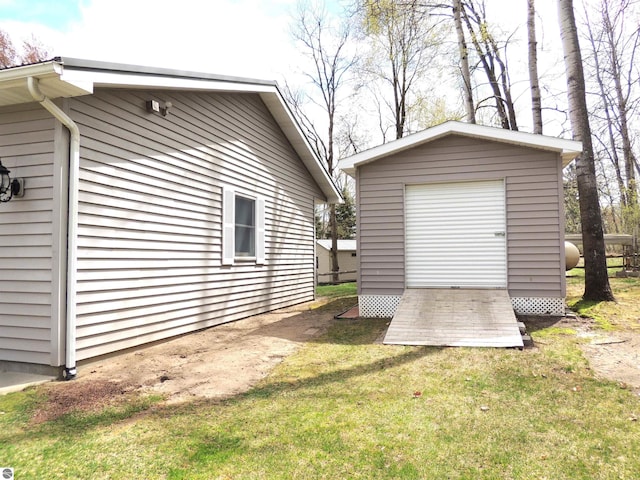 exterior space with a shed