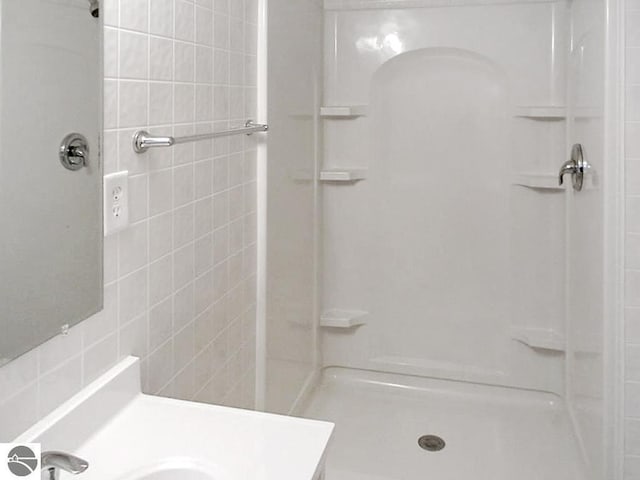 bathroom with vanity and walk in shower
