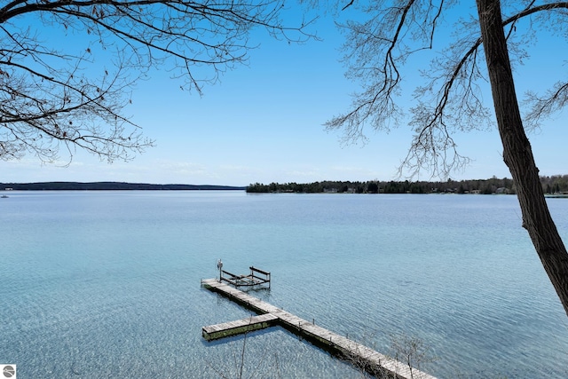 view of dock with a water view