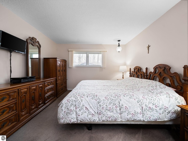 bedroom featuring dark carpet