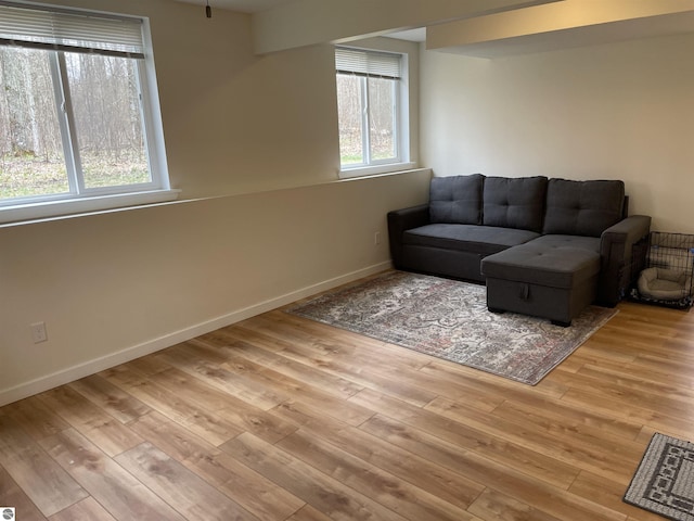 living room with baseboards and wood-type flooring
