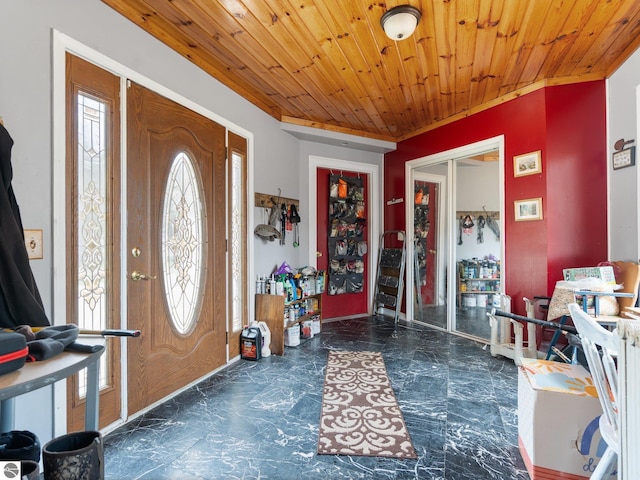 entrance foyer with wooden ceiling