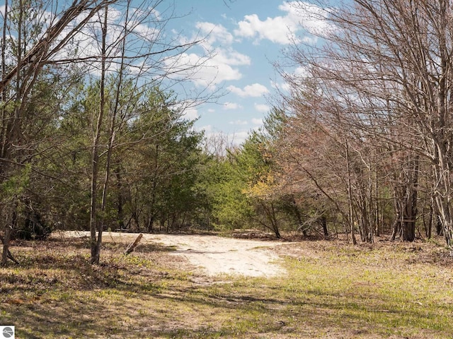 view of landscape featuring a wooded view