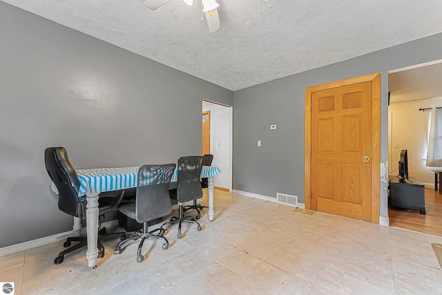 1981 S Lake Mitchell Dr, Cadillac, MI 49601 - office featuring ceiling fan, a textured ceiling, visible vents, and baseboards