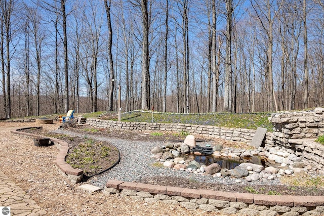 view of yard with an outdoor fire pit