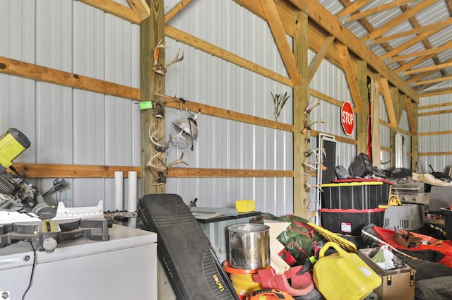 garage with metal wall