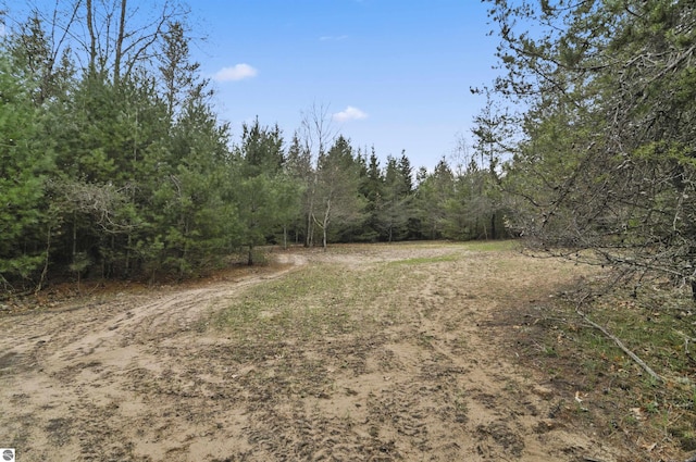 view of landscape featuring a wooded view
