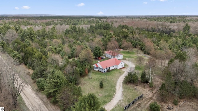 bird's eye view featuring a forest view