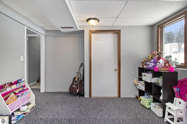 7809 Potter Rd, Bear Lake, MI 49614 - rec room featuring carpet, visible vents, and a paneled ceiling