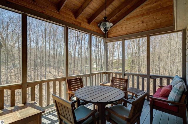 4130 W Dodge Springs Trl, Maple City, MI 49664 - sunroom / solarium featuring outdoor dining area, beam ceiling, and a healthy amount of sunlight